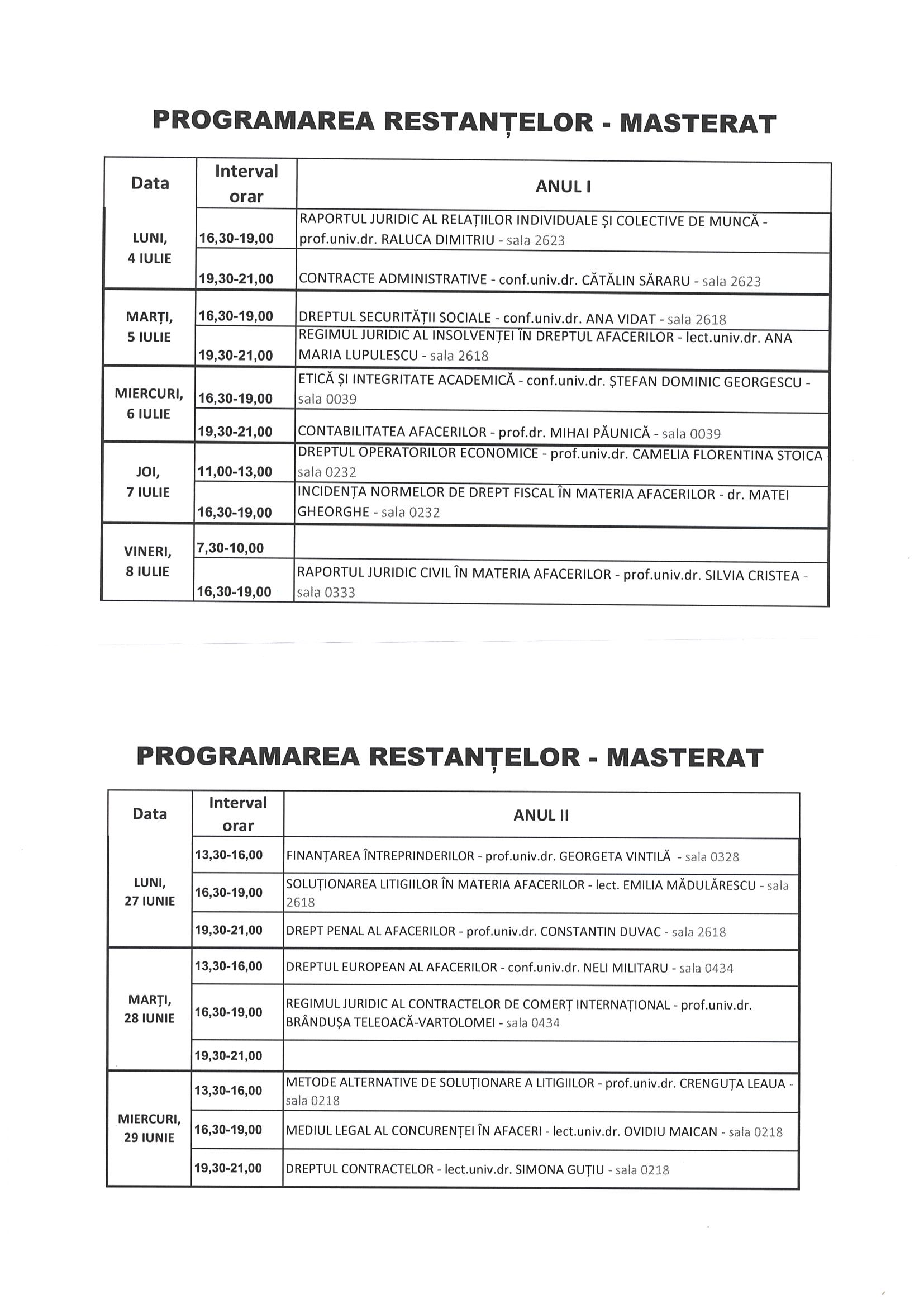 programare restante Masterat